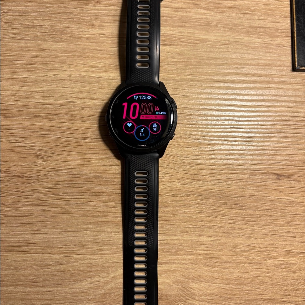 Garmin Forerunner 265 Black Smartwatch with Silicone Band and charger